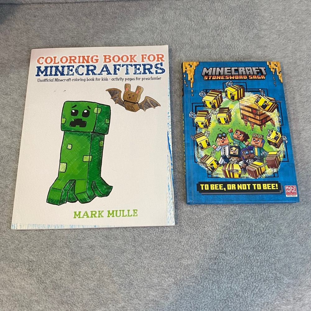 Minecraft Book & Coloring Book Lot Kids Stonesword Saga Hardcover Activity Book